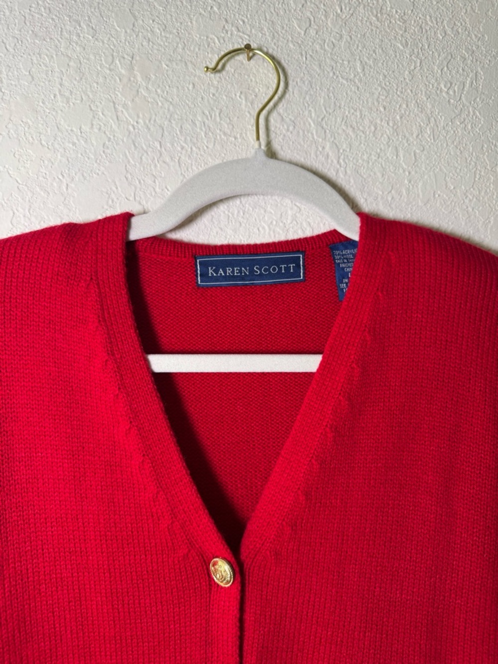 Vintage Karen Scott Bright Red V-Neck Button Front Cardigan